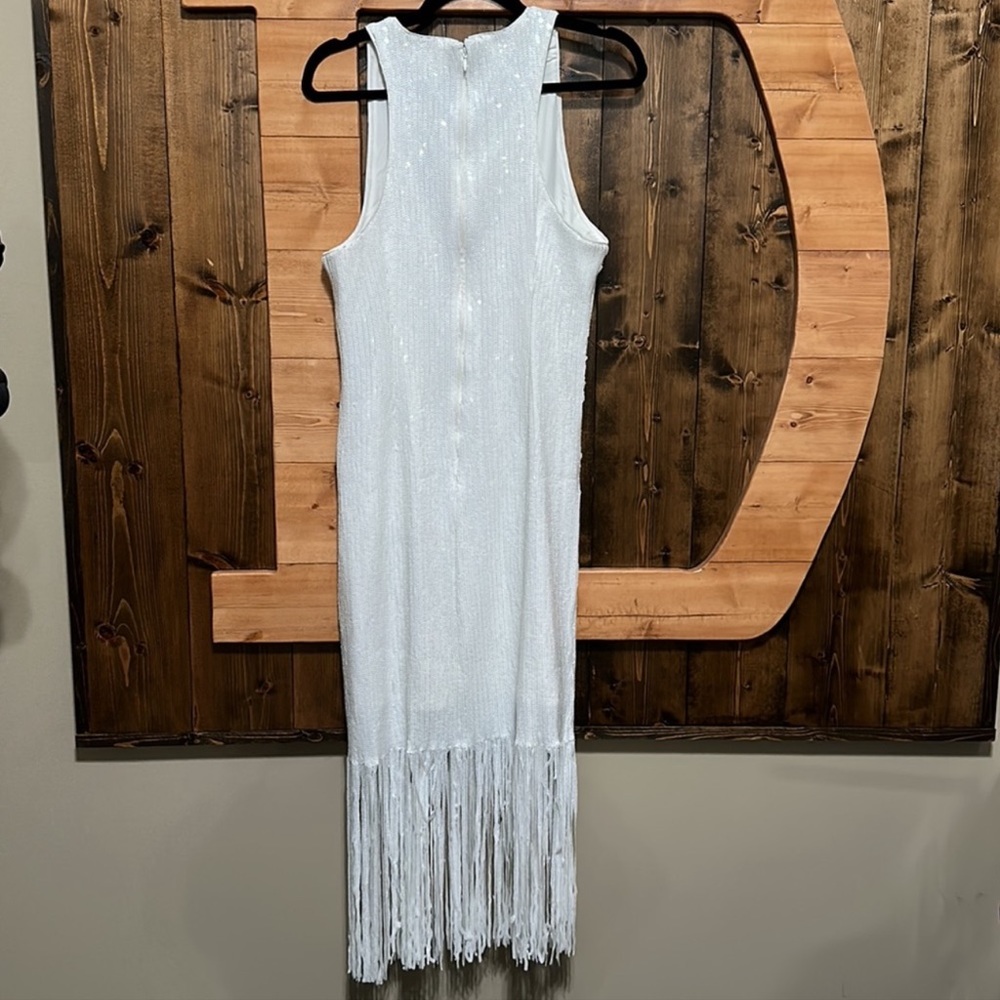 J.Crew Collection Fringe-Trim Sequin Sheath Dress in White - Picture 8 of 14